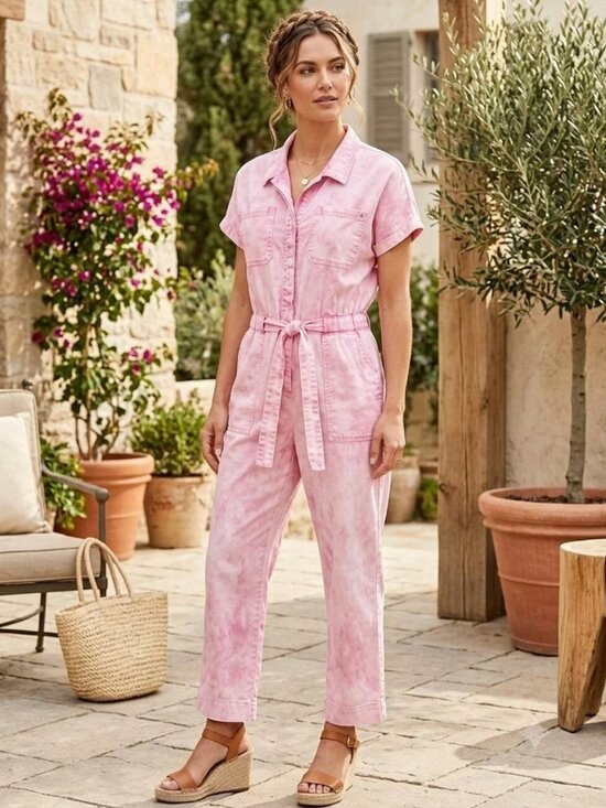 Simply Southern Pants - Simply Southern Pink Acid Wash Jumpsuit